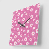 Roze Daisy Stripe Vierkante Klok (Hoek)