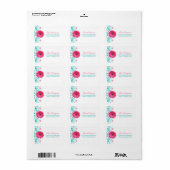 Roze Daisy Turquoise Bloemen Trouwadres Etiket (Full Sheet)