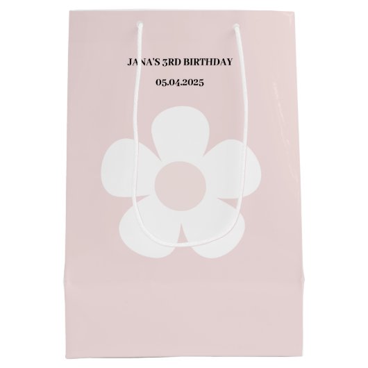 Roze Daisy Verjaardag – Elegant Bloemenfeest Medium Cadeauzakje (Achterkant)