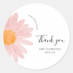 Roze Daisy Verjaardag Favor Tags Bedankt Ronde Sticker