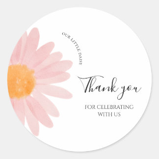 Roze Daisy Verjaardag Favor Tags Bedankt Ronde Sticker