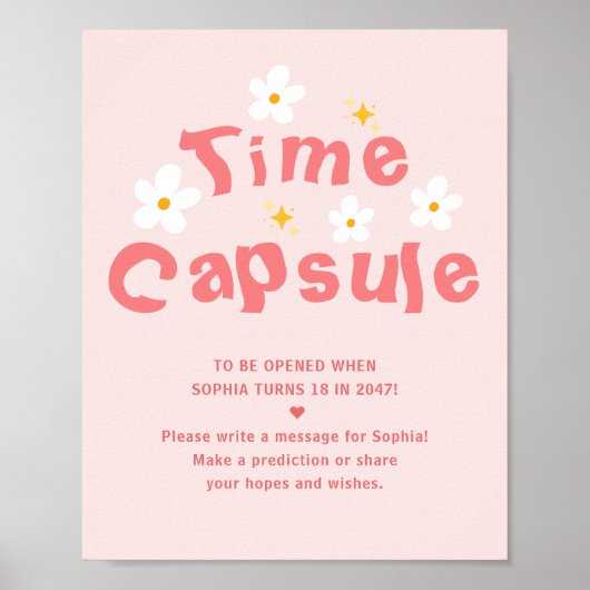 Roze Daisy Verjaardag Party Time Capsule Game Poster (Voorkant)
