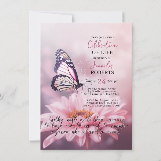 Roze Daisy Vlinder Viering van het Leven | FOTO Kaart (Voorkant)