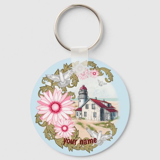 Roze Daisy Vuurtoren sleutelhanger (Voorkant)