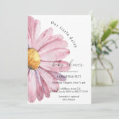 Roze daisy waterverf Baby in bloei Uitnodiging (Staand voorkant)