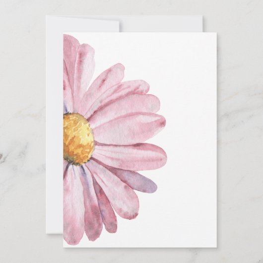 Roze daisy waterverf Baby in bloei Uitnodiging (Achterkant)