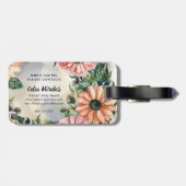 Roze Daisy Waterverf Smokey Blue Monogrammed Bagagelabel (Achterkant horizontaal)