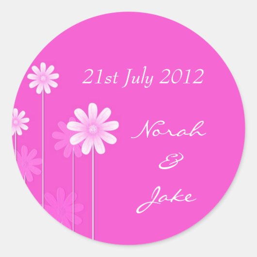 Roze Daisy Wedding Envelope Seal Ronde Sticker (Voorkant)