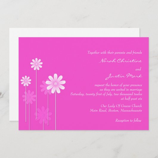 Roze Daisy Wedding Uitnodiging (Voorkant / Achterkant)