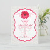 Roze Daisy White Lace First Community Invitation Kaart (Staand voorkant)