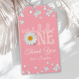 Roze Daisy Wild One 1e Verjaardag Cadeaulabel