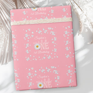 Roze Daisy Wild One 1e Verjaardag  Cadeaupapier