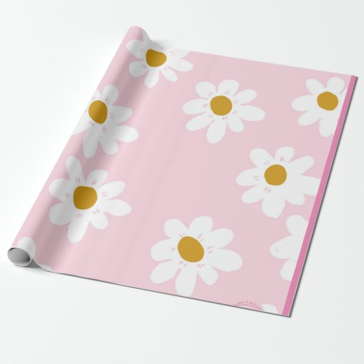 Roze Daisy Wrapping Paper Cadeaupapier (Uitgerold)