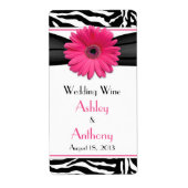 Roze Daisy Zebra Print Bruiloft Wijnfles Etiketten (Voorkant)