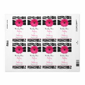 Roze Daisy Zebra Print Bruiloft Wijnfles Etiketten (Full Sheet)