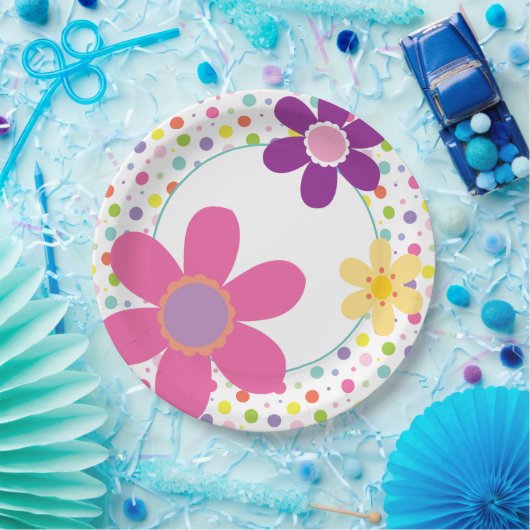 Roze Daisy Zomer Bloemen Illustratie Papieren Bordje (Feest)