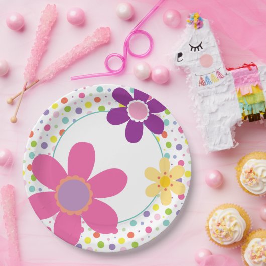 Roze Daisy Zomer Bloemen Illustratie Papieren Bordje (Feest)