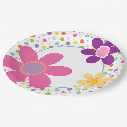 Roze Daisy Zomer Bloemen Illustratie Papieren Bordje (Gekanteld)