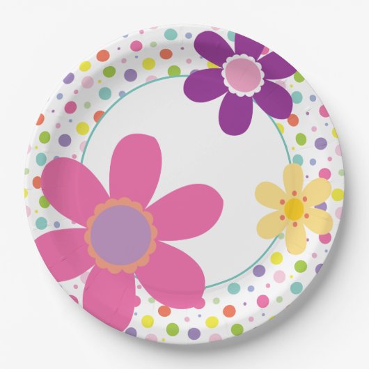Roze Daisy Zomer Bloemen Illustratie Papieren Bordje (Voorkant)