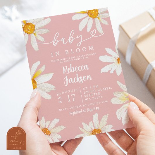 Roze Daisy Zonnebloem Baby in Bloom Baby shower Kaart