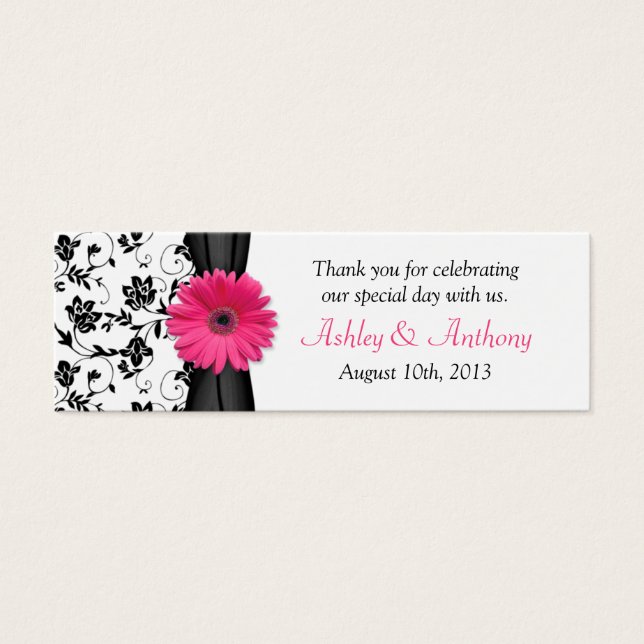 Roze Daisy Zwart Wit Bloemen Bruiloft Favor Labels Mini Visitekaartjes (Voorkant)