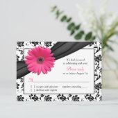 Roze Daisy Zwart Wit Bloemen Damast Bruiloft RSVP (Staand voorkant)