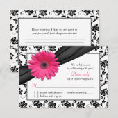 Roze Daisy Zwart Wit Bloemen Damast Bruiloft RSVP (Voorkant / Achterkant)