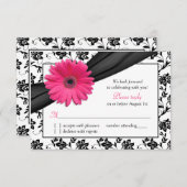 Roze Daisy Zwart Wit Bloemen Damast Bruiloft RSVP (Voorkant / Achterkant)