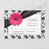 Roze Daisy Zwart Wit Bloemen Damast Bruiloft RSVP (Voorkant)