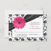 Roze Daisy Zwart Wit Bloemen Damast Bruiloft RSVP Kaartje (Voorkant)