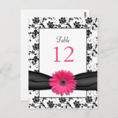 Roze Daisy Zwart Wit Bloemen Trouwtafel Kaart (Voorkant / Achterkant)