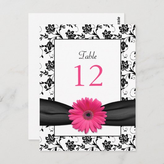 Roze Daisy Zwart Wit Bloemen Trouwtafel Kaart (Voorkant / Achterkant)