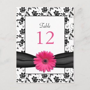 Roze Daisy Zwart Wit Bloemen Trouwtafel Kaart