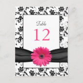Roze Daisy Zwart Wit Bloemen Trouwtafel Kaart (Voorkant)