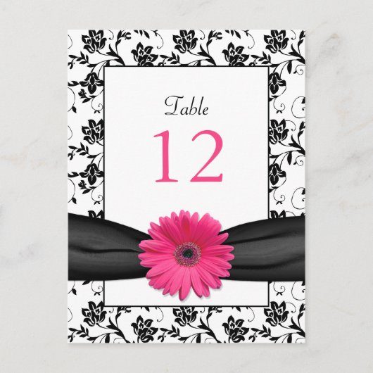 Roze Daisy Zwart Wit Bloemen Trouwtafel Kaart (Voorkant)