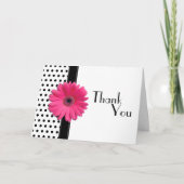 Roze Daisy Zwart Wit Polka Dot Bruiloft Dank u Bedankkaart (Voorkant)