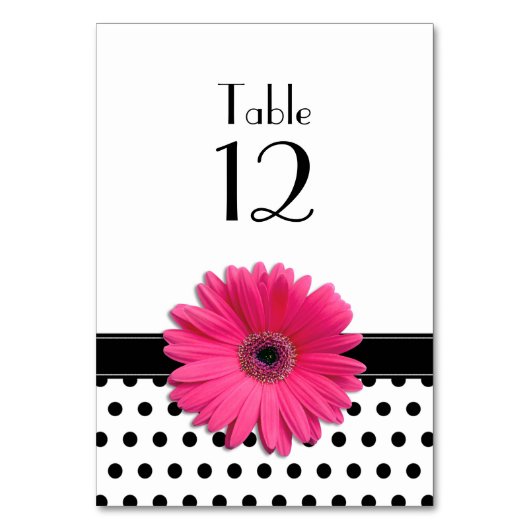 Roze Daisy Zwart Wit Polka Dot Bruiloft Kaart (Achterkant)