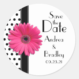 Roze Daisy Zwart Wit Polka Dot Bruiloft Sticker