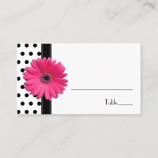 Roze Daisy Zwart Wit Polka Dot Place Card Plaatskaartje (Voorkant)