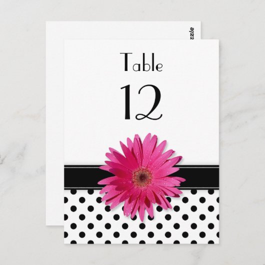 Roze Daisy Zwart Wit Polka Dot Trouwtafel Briefkaart (Voorkant / Achterkant)