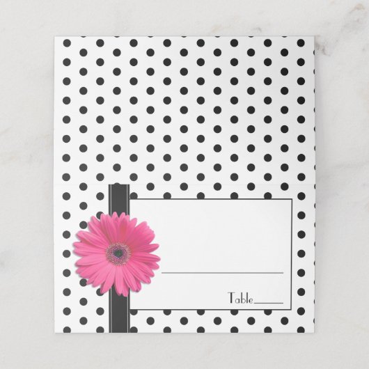 Roze Daisy Zwart Wit Polka Dots Bruiloft Plaatskaartje (Buitenkant ongevouwen)