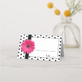 Roze Daisy Zwart Wit Polka Dots Bruiloft Plaatskaartje (Voorkant)