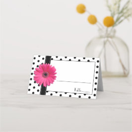 Roze Daisy Zwart Wit Polka Dots Bruiloft Plaatskaartje