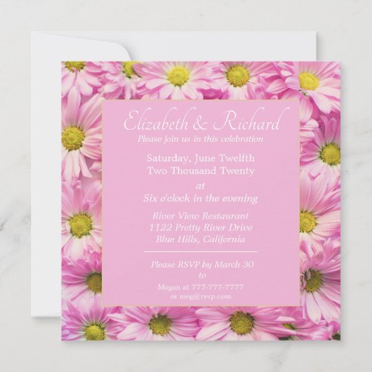 -roze Daisy's bruiloft Kaart (Achterkant)