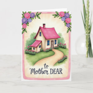 Roze Dak Huis Moeder Lieve Kaart