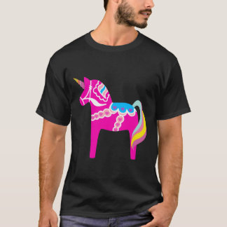 Roze Dala Paard Eenhoorn Zweeds Dalecarlian Paard T-shirt