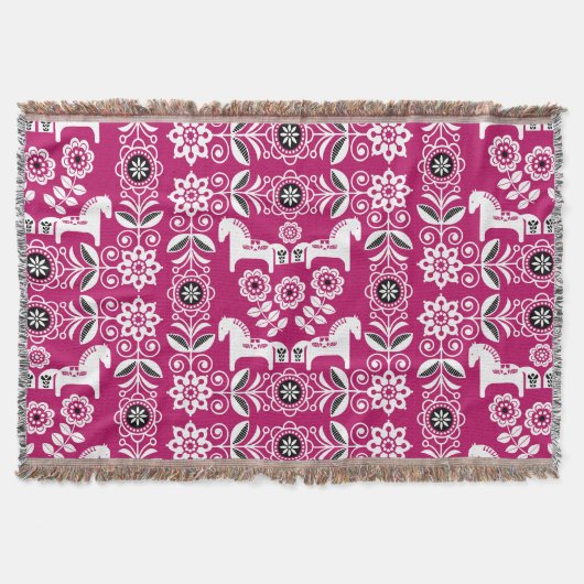 Roze Dala Zweeds Paard Print Deken (Voorkant)