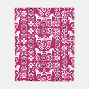Roze Dala Zweeds Paard Print Fleece Deken