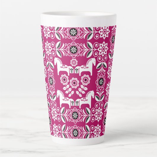 Roze Dala Zweeds Paard Print Latte Mok (Voorkant)