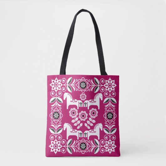 Roze Dala Zweeds Paard Print Tote Bag (Voorkant)